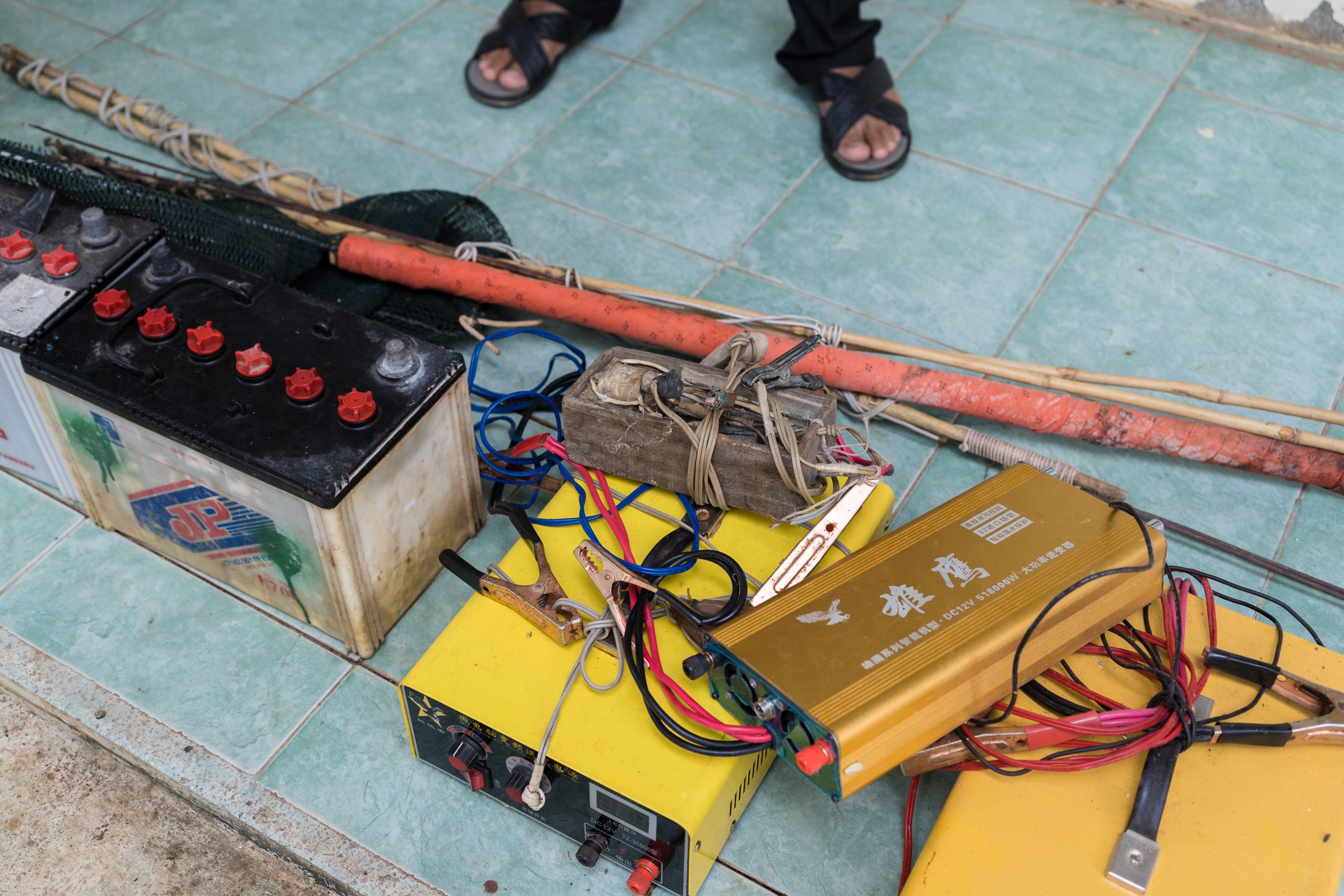 Electrofishing tools confiscated by Mekong River patrollers.
