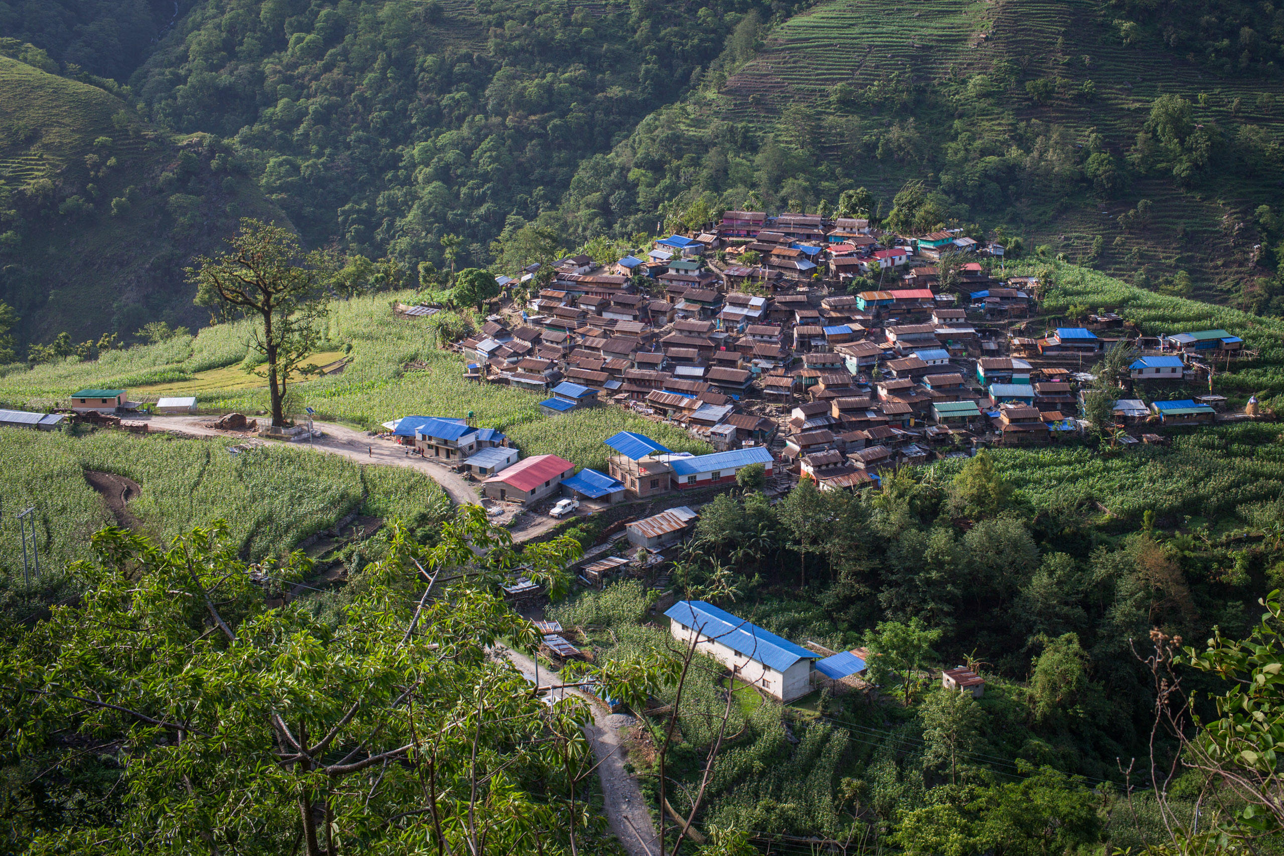 Aerial view of Naiche village, Nepal