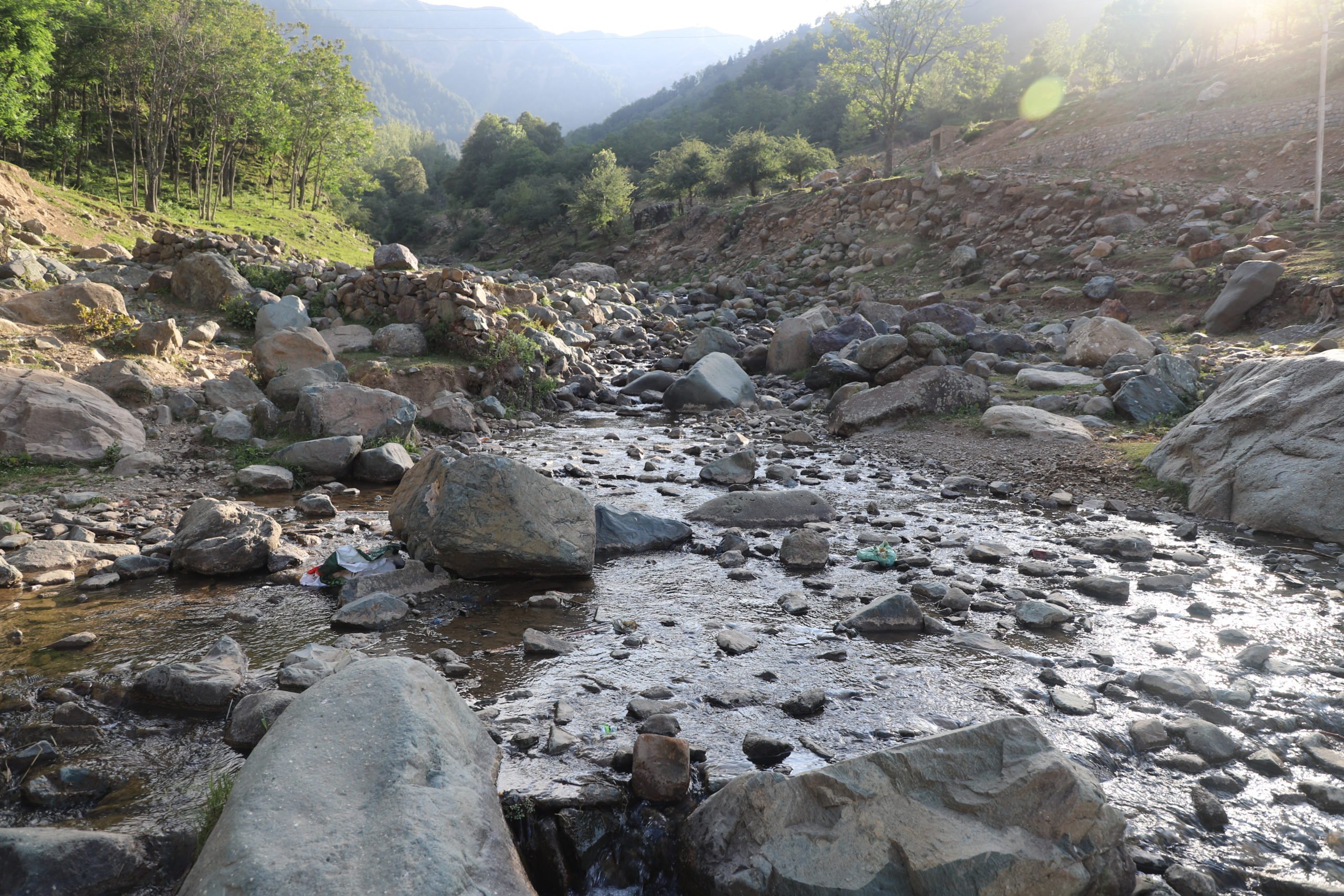 rocky stream with low water level