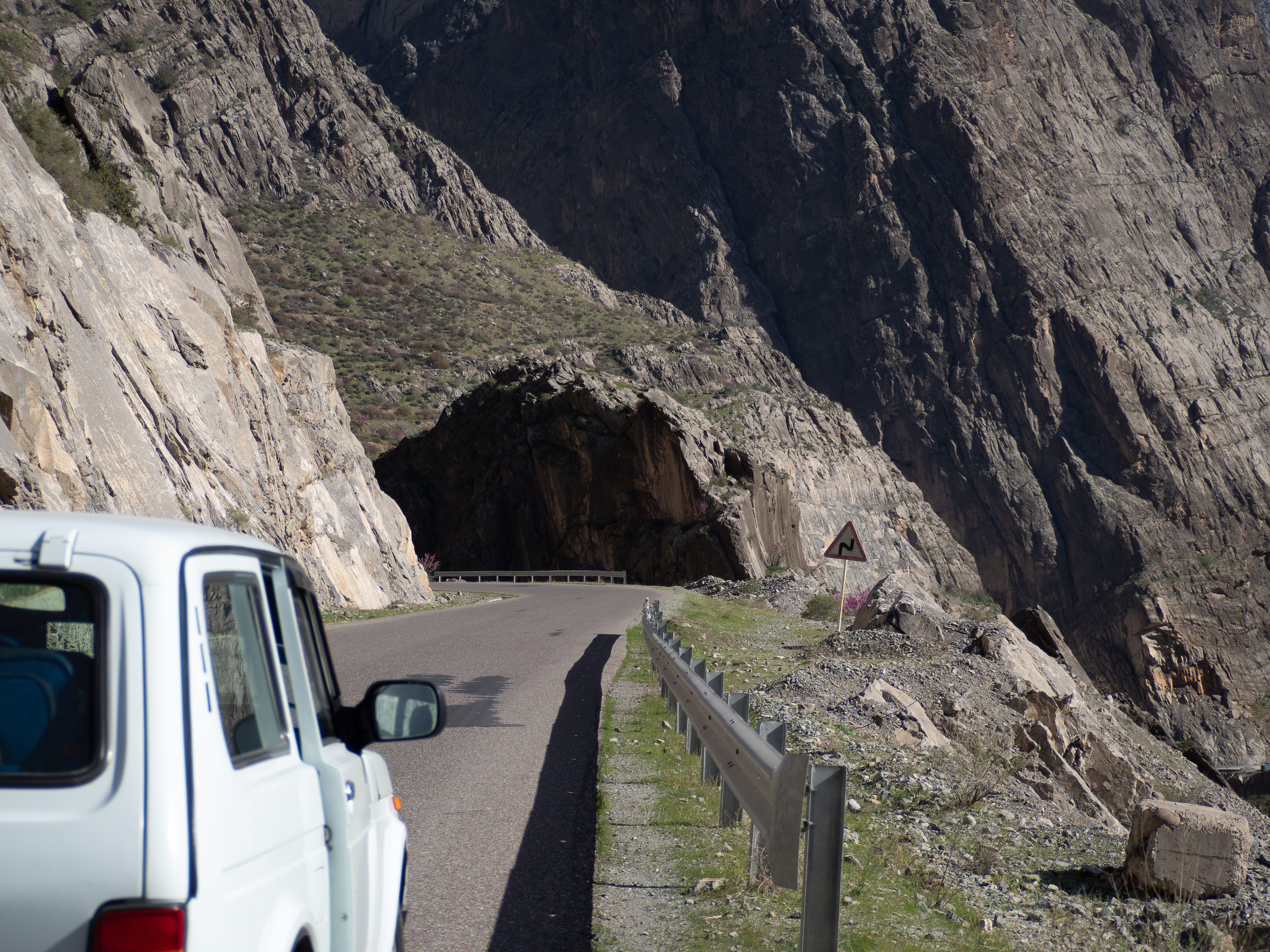 One of the few roadside barriers on the Pamir Highway in Darvoz district 