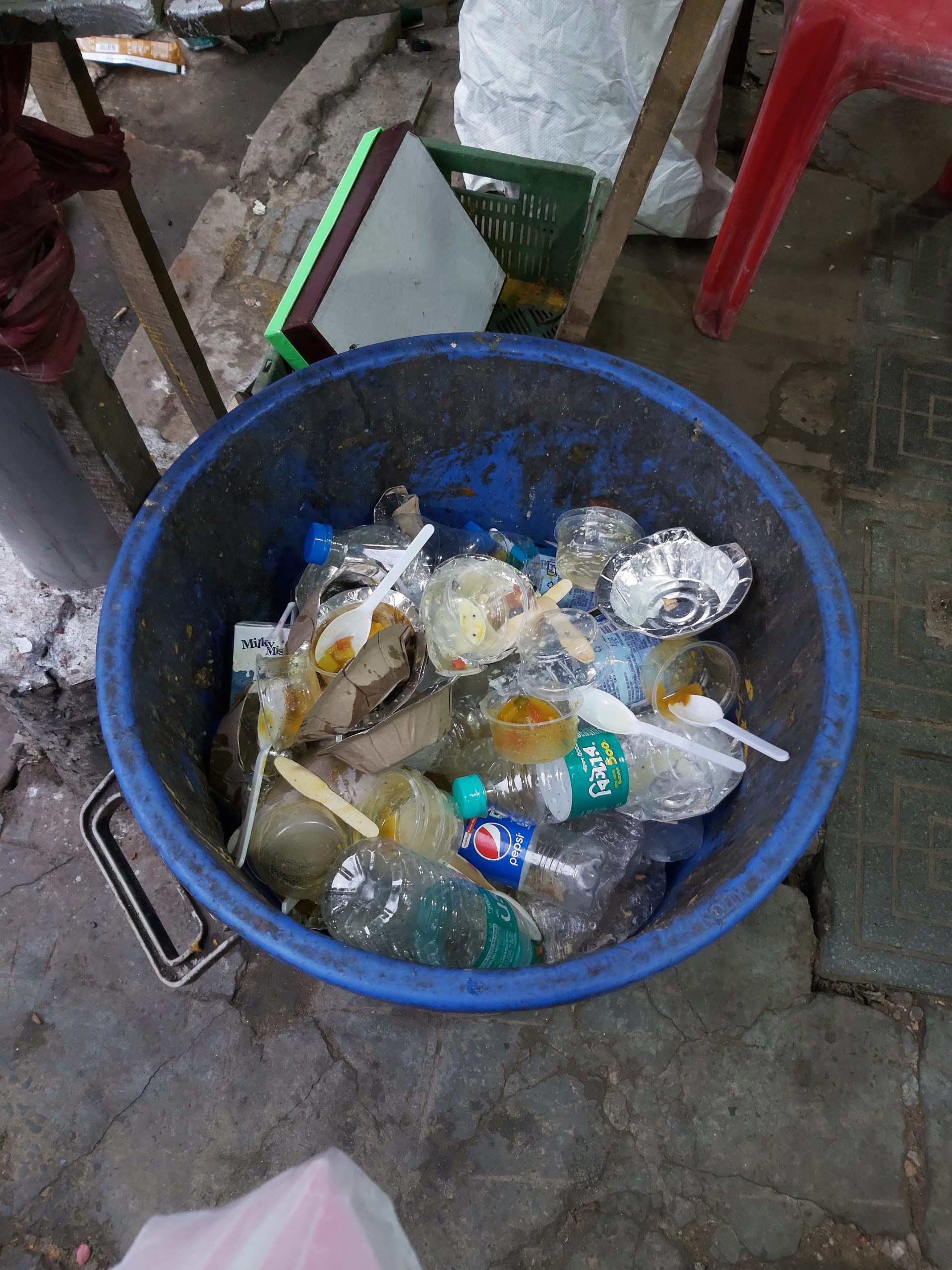 waste collected in plastic basin
