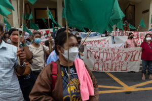 <p>In June 2022, villagers affected by the construction of three dams on the Chi River stage a demonstration in Bangkok, calling for a committee meeting to resolve the impacts of the dams they say have affected the community’s way of life for 14 years (Image: Luke Duggleby / The Third Pole)</p>