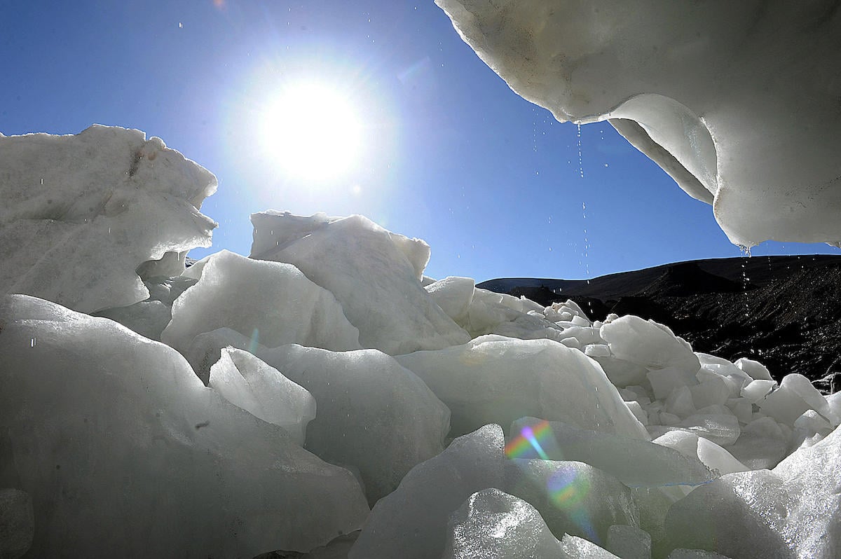 Melting ice at the Purog Kangri glacier in Tibet
