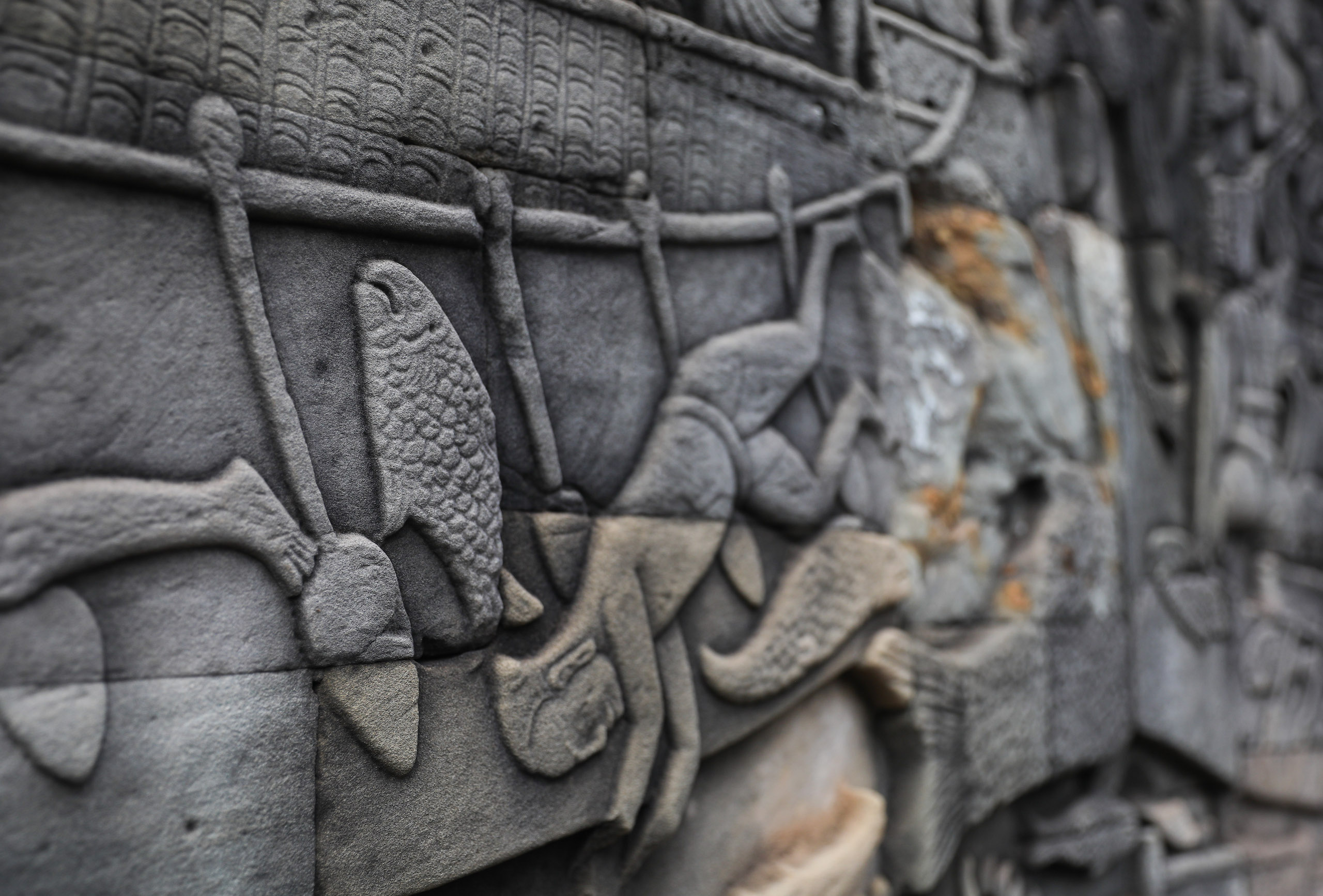 The walls of Bayon Temple in Cambodia’s Angkor Archeological Park