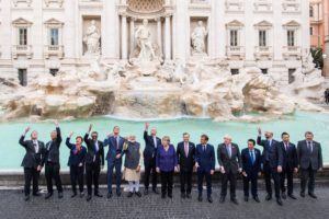 <p>World leaders throw coins into the Trevi Fountain in front of the Palazzo Poli during the G20 Summit meeting 2021 in Rome, Italy (Image: Alamy)</p>