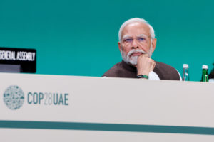 <p>Indian prime minister Narendra Modi at COP28 in Dubai, United Arab Emirates on 30 November 2023 (Image: <a href="https://www.flickr.com/photos/unfccc/53368393491/in/album-72177720313065328/">Mahmoud Khaled</a> / <a href="https://www.flickr.com/photos/unfccc/">COP28</a>, <a href="https://creativecommons.org/licenses/by-nc-sa/2.0/">CC BY-NC-SA</a>)</p>