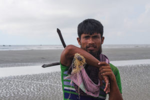 <p>Mohammad Tanzid, a resident of Char Gangamati on the south-central coast of Bangladesh, says increasing areas of land have been eroded by the sea over the last five years (Image: Rafiqul Islam / The Third Pole)</p>